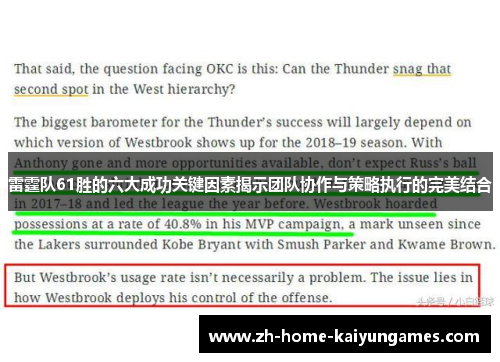 雷霆队61胜的六大成功关键因素揭示团队协作与策略执行的完美结合