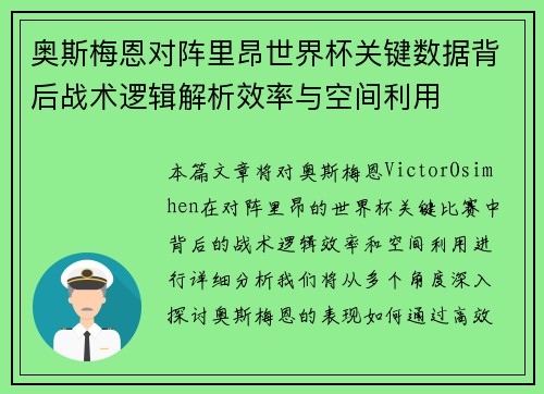 奥斯梅恩对阵里昂世界杯关键数据背后战术逻辑解析效率与空间利用